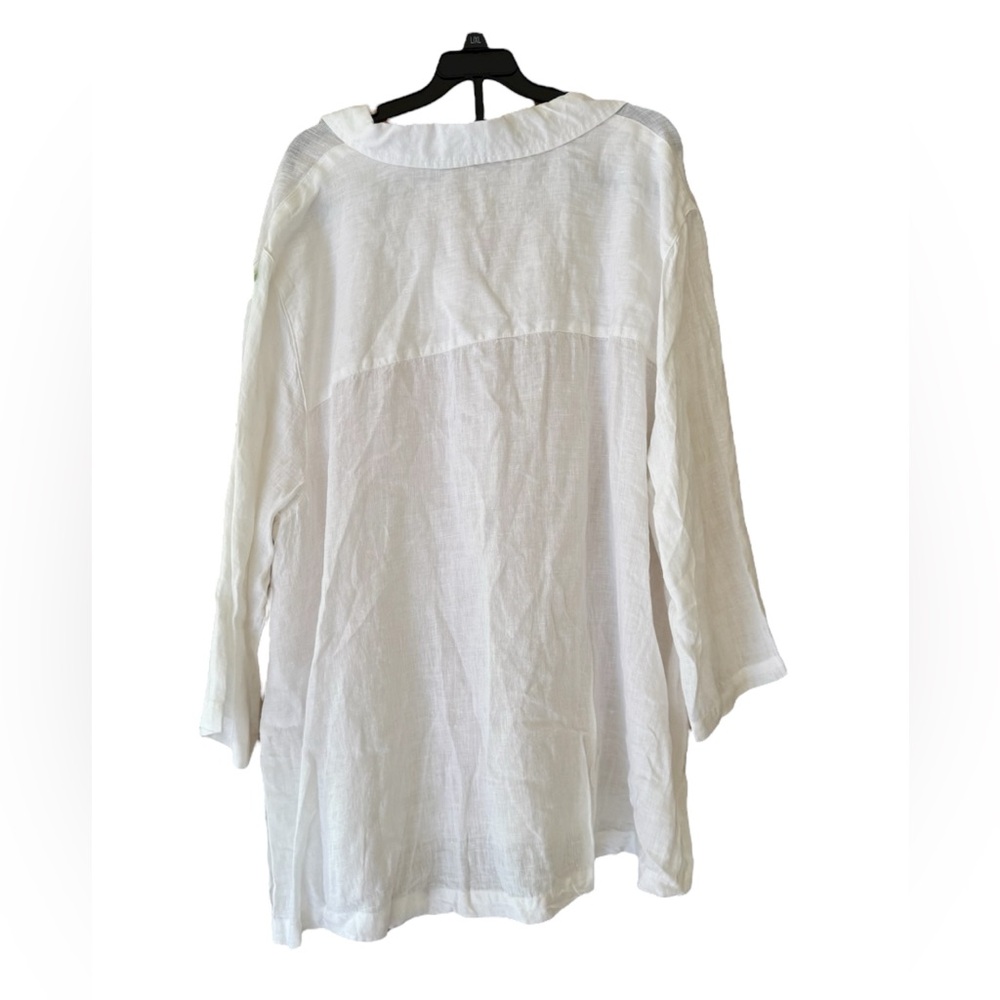 Tahari Linen Tunic Top Popover‎ V Neck Women’s 2X. White. - Picture 5 of 6